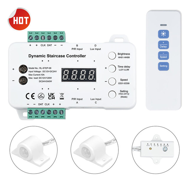 STEP-09 Smart Stair Lighting Controller with Daylight Sensor & Remotenfor Home/Commercial Energy-Saving Motion Activated