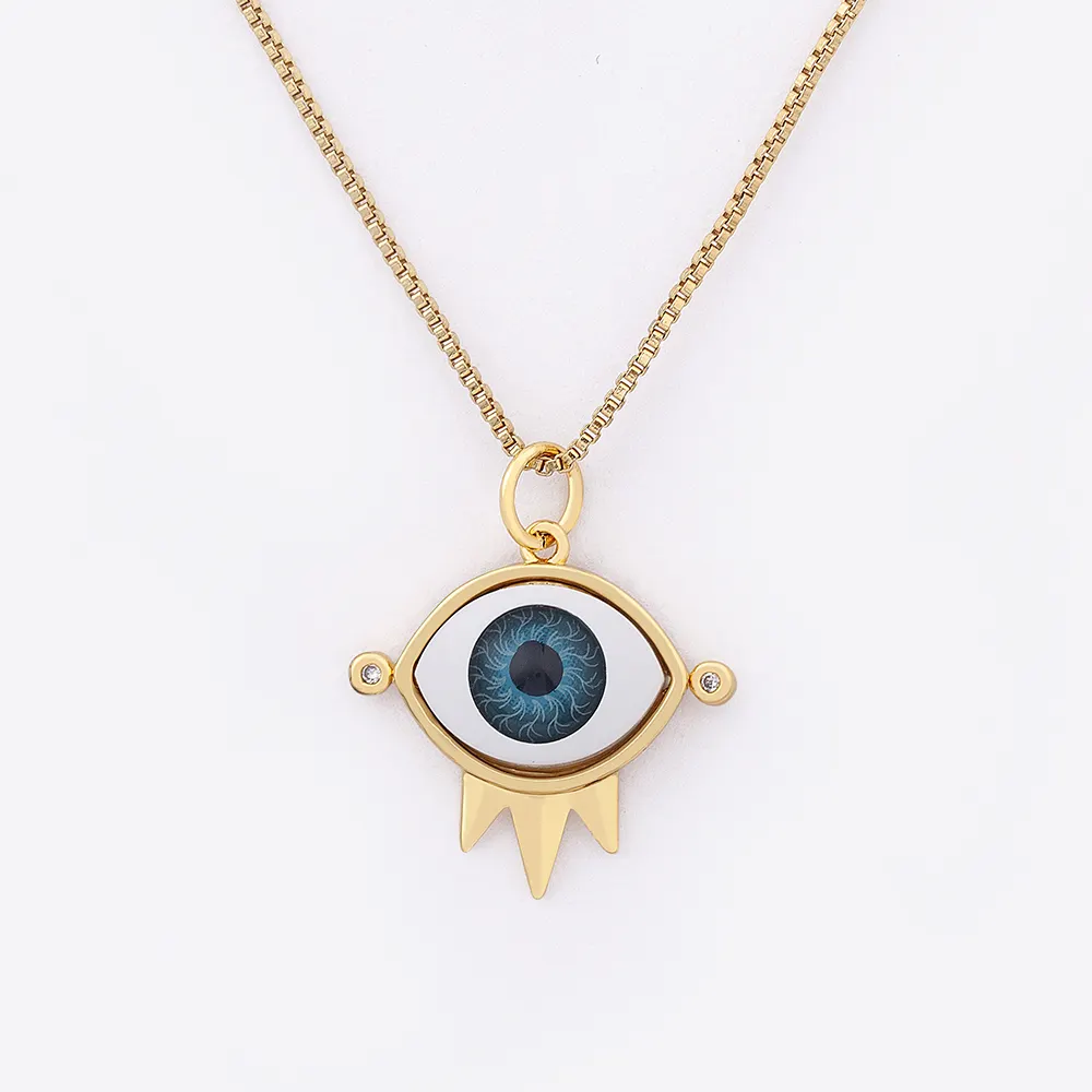 QIKU Türkei Evil Eye Shape Gold Farbe Anhänger Frauen Halskette Kupfer Zirkon Schmuck Ungewöhnliches Zubehör Geschenk Großhandel Drops hipping