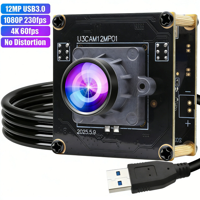 ELP 12MP IMX577 USB3.0 UVC Mini Industrial Camera Module 4K 60fps 1080P 230fps 88 Degree Wide Angle Free Driver for Multi-OS