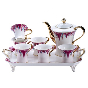 Hot Selling Ceramic Tea Set 1 Pot 6 Cups 1 Tray Wedding <b>Gift</b> <b>Coffee</b> Set - Product Image 5