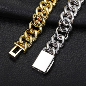 Pulsera y collar de eslabones cubanos gruesos chapados en oro de 18 quilates para hombre y mujer, gargantilla de diamantes de circonia cúbica helada, cadena Miami de Hip Hop con Base de latón - Product Image 4