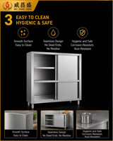 Armoire de rangement pour vaisselle en acier inoxydable sur mesure, armoire de cuisine à quatre portes, usage commercial intensif