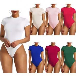 Wholesale Women Short Sleeve Blank Color Bottoming Bodysuit Jumpsuits Ladies Solid Color <b>Shapewear</b> - Product Image 1