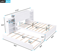 Lit plateforme de rangement blanc de taille Queen avec étagère rétractable et position flexible rabattable, solution intégrée pour la chambre à coucher
