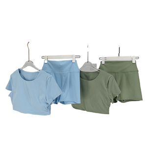 Conjunto Deportivo de Yoga de 2 Piezas para Mujer, Top de Secado Rápido, Shorts de Verano para Gimnasio, Manga Corta, Bra Deportivo para Correr - Product Image 5