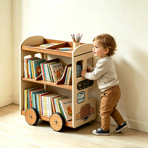 Muebles Infantiles Personalizados, Librería de Madera <span class=keywords><strong>con</strong></span> <span class=keywords><strong>Ruedas</strong></span>, Librería <span class=keywords><strong>Infantil</strong></span> <span class=keywords><strong>con</strong></span> Forma de Coche Móvil - Product Image 3