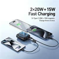 BUKU Nouvelle batterie externe portable mini 10000 mAh 15W avec chargeur sans fil et câble Type C intégré, charge rapide PD22.5W