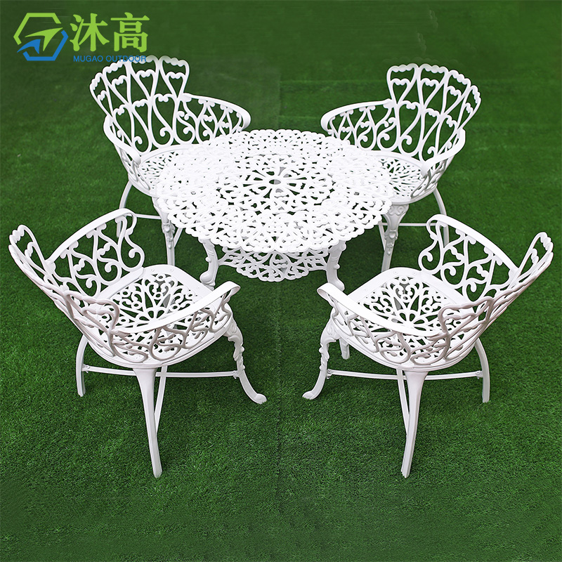 Cadeiras de mesa de jantar, conjunto de cadeiras de mesa branco com fundição de alumínio para jardim