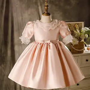 Bolinhas de cetim para bebês, vestidos de verão para meninas e crianças, recém-nascidos, vestidos de casamento, bola Gown1-12 anos