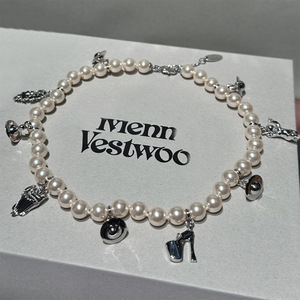 Nouveau Collier et Bracelet Unisexe en Alliage de Zircon avec Pendentif Talon Haut et Perle, Chaîne de Clavicule, Bijoux Tendance - Product Image 5