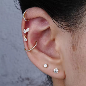 Boucles d'oreilles en titane avec incrustation de zircon, tige G23 pour piercing de l'os de l'oreille, bijoux de mode, alliage de titane ASTM F136 - Product Image 2