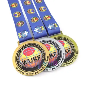 Tùy chỉnh thiết kế thể thao Huy chương đồng bạc huy chương vàng mạ 3D tùy chỉnh giải thưởng thể thao bjj Karate wukf Karate kim loại huy chương