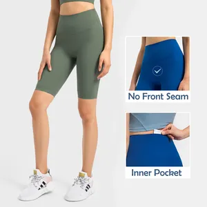 2024 baru penjualan terlaris tidak ada depan jahitan celana pendek olahraga dengan saku dalam pinggang tinggi yoga gym kebugaran biker celana pendek