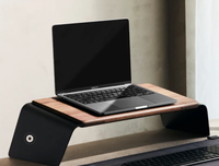Organisateur de bureau universel en aluminium et bois de chêne, large, monobloc, avec rangement pour clavier, support de moniteur, rehausseur