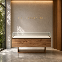 Vitrine de présentation de bijoux en bois avec éclairage LED |   Vitrine à bijoux avec dessus en verre et tiroirs de rangement pour les bijouteries haut de gamme