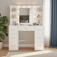 Miroir de coiffeuse avec 7 tiroirs et étagères de rangement pour chambre à coucher dressing