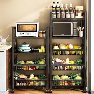 Estante de Almacenamiento de Especias para Cocina <span class=keywords><strong>con</strong></span> <span class=keywords><strong>Ruedas</strong></span>, Mueble Metálico de Cuatro Niveles Multifuncional para Almacenamiento de Verduras y Ollas - Product Image 3