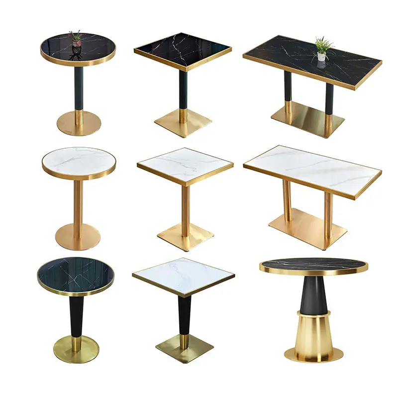 Tavolo da pranzo Fast Food moderno con base in acciaio inossidabile oro tavolo e sedia in marmo