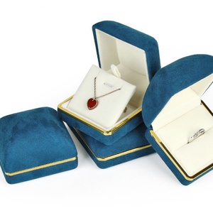 Fashionable Vaulted Velvet Jewelry Gift Box Packaging Blue Gold-edged Velvet <b>Ring</b> Pendant <b>Storage</b> case - Product Image 2