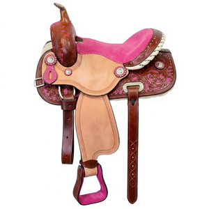 Selle de cheval rose à fleurs, style western, brodée de strass, pour l'entraînement équestre - Product Image 1