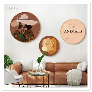 ArtUnion Nordic modern sofa background wall art prints circular hanging painting abstract character wall picture for living room