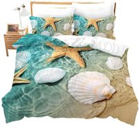 Ensemble de couette 3 pièces imprimé taille Queen, thème plage côtière, bleu turquoise, écologique, 100 % polyester, vente en gros