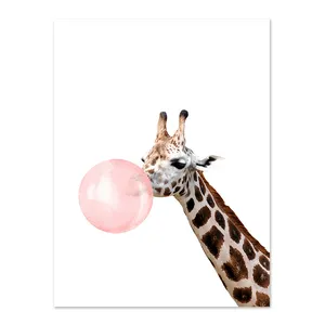 Posters Wall Art Pictures Pink Bubble Elephant Giraffe Child Poster Animal Wall Art Canvas Nursery Print Painting Nordic Kid Baby Room Decoration Picture