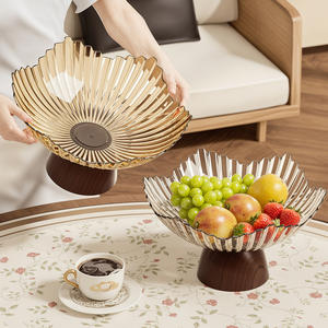 Bol à fruits rayé en cristal de glace de qualité alimentaire pour animaux de compagnie avec support en <span class=keywords><strong>bois</strong></span>, grande capacité, <span class=keywords><strong>plateau</strong></span> pour la décoration intérieure, assiette sur piédestal pour collations - Product Image 2