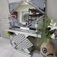Table console et miroir en cristal de haute qualité en MDF et verre Mobilier de chambre à coucher et de salon