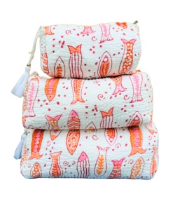 Eco-Friendly Vintage Cotton Block Print 3-Piece Quilted Water Resistant Cosmetic & for <b>Bags</b> Set for Women Holiday Gift - Product Image 1