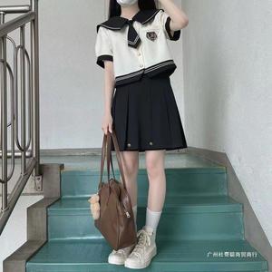 Conjunto de uniforme escolar japonés para niñas, traje de marinero con falda corta para estudiantes, uniforme informal con mangas de princesa de spandex - Product Image 3