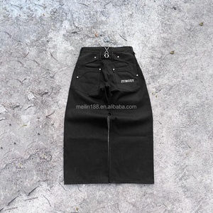 Jean en denim noir surdimensionné et ample, coupe bootcut, taille haute, jambe large, en denim brut japonais selvedge, personnalisé par le fabricant - Product Image 2