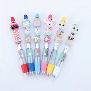 DIY Personalized Four-Color Bead Pen Creative Novelty Jewelry Cute Puzzle Transparent Plastic Ball Pen for Business Use