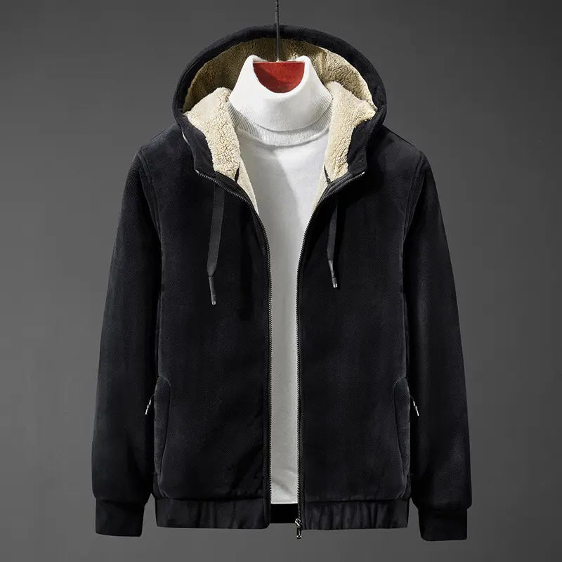 Sheepskin Cardigan Plus Size Sweatshirt Men'S Sports Top Plus Fleece Hooded Thickened Sweater Hoodie Jacket