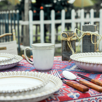 Service de vaisselle en porcelaine personnalisé FENN, assiettes à soupe, portable et réutilisable, style rétro en céramique, pour la maison