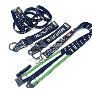 High Quality Polyester lanyards with custom Logo Promotional lanyards custom hooks Palestine Flag Keychain Lanyard