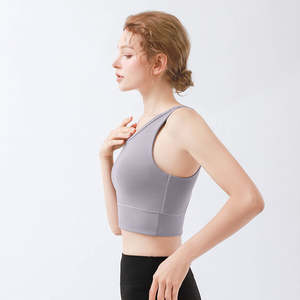 Camiseta sin mangas corta de Yoga de alto soporte Nuevo entrenamiento acanalado Sujetador de entrenamiento para correr Top Ropa deportiva de fitness de alto estiramiento para damas - Product Image 4