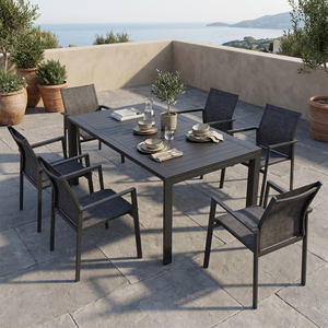 Modern Aluminum Frame Outdoor Dining <strong>Set</strong> 7 <strong>Pieces</strong> Rectangular Slat Table and <strong>6</strong> Chairs <strong>Garden</strong> <strong>Furniture</strong> <strong>Set</strong> for Patio Villa - Product Image 2