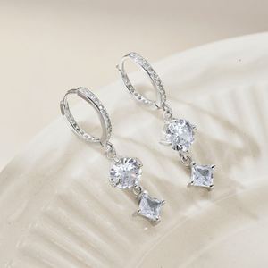 Dylam Elegance Fine Fashion Jewelry Hypoallergenic S925 <b>Silver</b> Rhodium Plated 5A Diamond Cubic Zirconia Dangle <b>Hoop</b> <b>Earrings</b> - Product Image 3