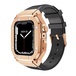 Custodia per orologio in metallo intelligente 2 in 1 per <span class=keywords><strong>Apple</strong></span> iwatch Series7/6/5/4 <span class=keywords><strong>SE</strong></span> 44/45MM <span class=keywords><strong>cinturini</strong></span> in Silicone <span class=keywords><strong>cinturini</strong></span> per orologi - Product Image 1