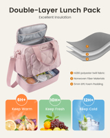 Sac à déjeuner LOVEVOOK pour femmes, boîte à lunch isotherme rembourrée pour femmes avec porte-gobelet, sacs à déjeuner à double étage, boîte à lunch rose pour femmes