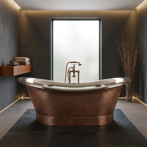 Bañera Ovalada de Cobre Independiente, Bañera Metálica Forjada a Mano Sin Tapa para Baño de Hotel - Artesanía India - Product Image 1