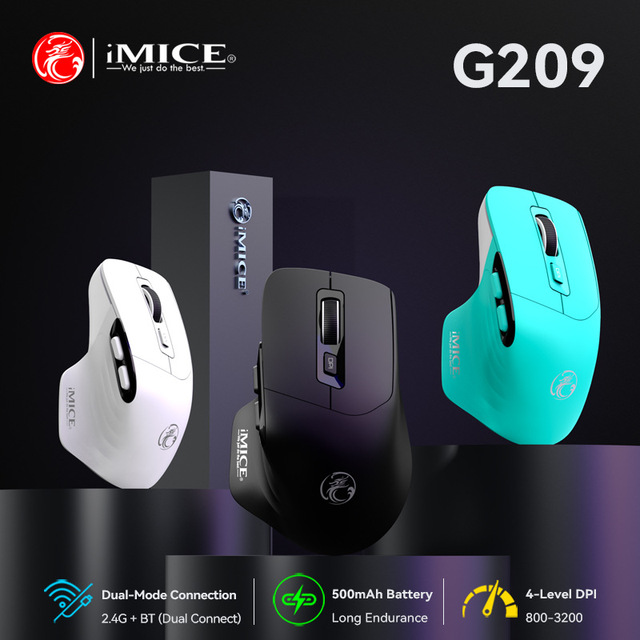 2.4G BT Wireless Mouse Type-C Rechargeable 500mAh Silent Click Right Hand Ergonomic 6 Buttons 800-3200 DPI