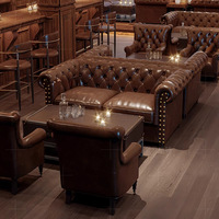 Set da Bar con Divano, Tavolo, Sedia Americana Tiger, Bancone per Bar, Caffetteria e Sala da Pranzo in Stile Retrò
