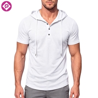 T-shirt à capuche décontracté et sportif pour homme, grande taille, à manches courtes, couleur unie, avec logo personnalisé, vente en gros
