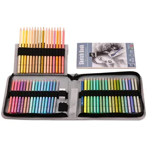 KALOUR – ensemble de crayons de couleur professionnels 50 couleurs Macaron dans un étui à fermeture éclair pour le dessin artistique avec une couleur et un noyau vibrants de qualité supérieure, 55 pièces