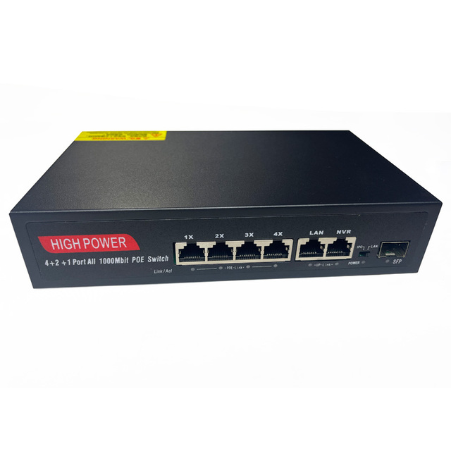 2023 New Arrival Gigabit 4 Ports PoE Switch 48V 10/100/1000M +2 Port GE Combo+ SFP Port