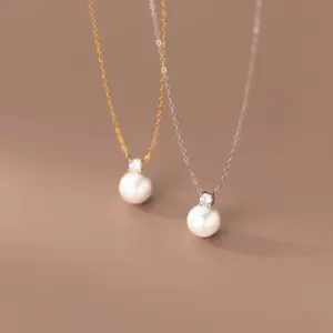 Corrente feminina d8836, nova moda joias s925 prata de lei cz concha diamante pérola pingente gargantilha colar
