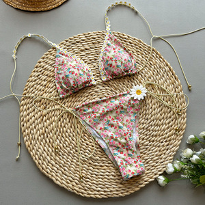 Pink Blossom Daisy <strong>Trim</strong> Top and String Bottom Sexy Hot Super <strong>Bikini</strong> 2025 - Product Image 6