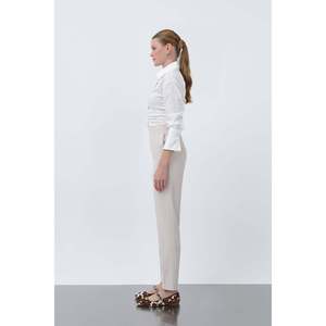 Puane Women's Modern Carrot Cut Tapered Leg <b>Trousers</b> for Daily and Office Wear - Stylish Beige Casual Pants - Product Image 2